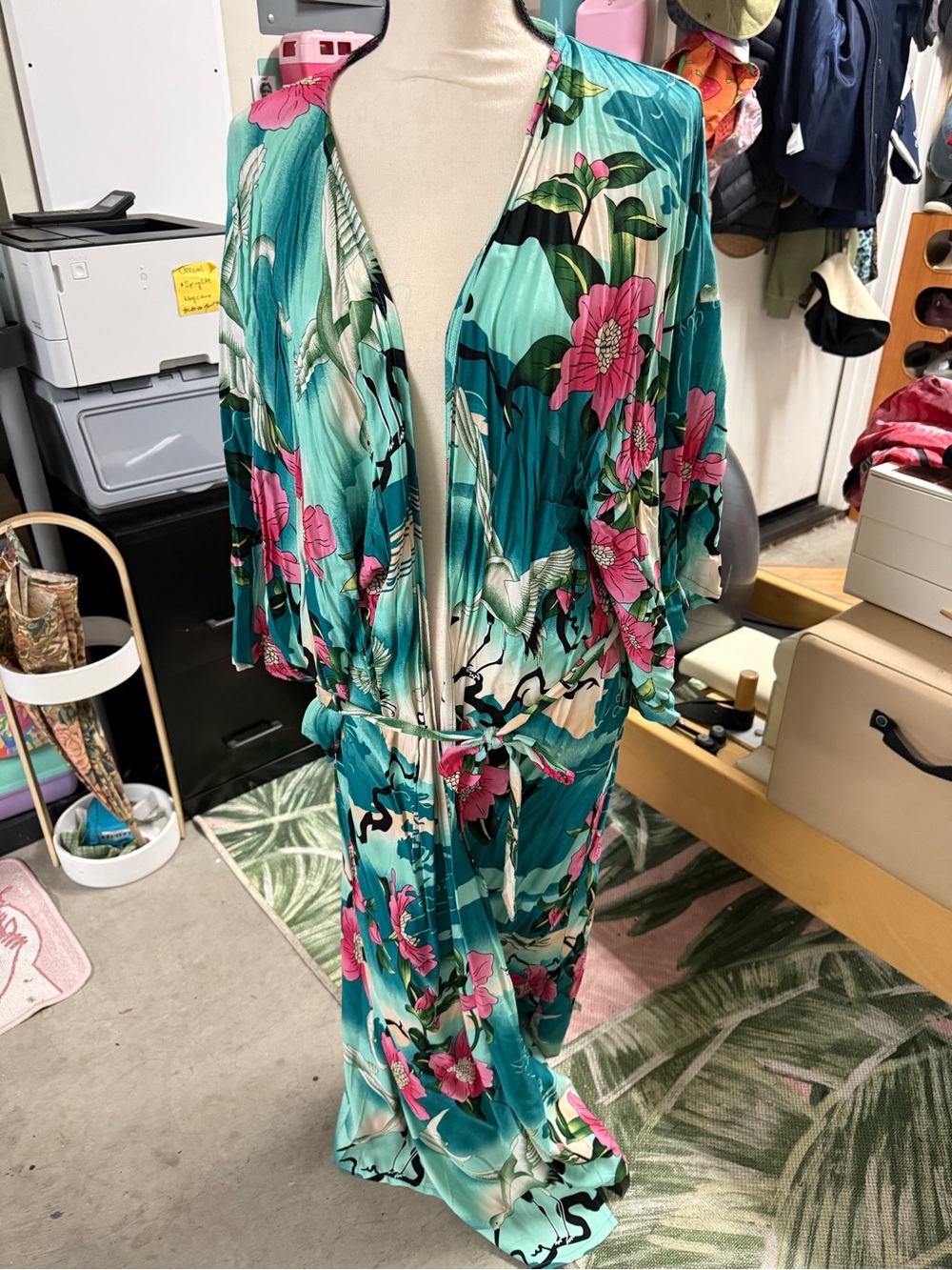 Floral Teal Kimono Robe - Unbranded